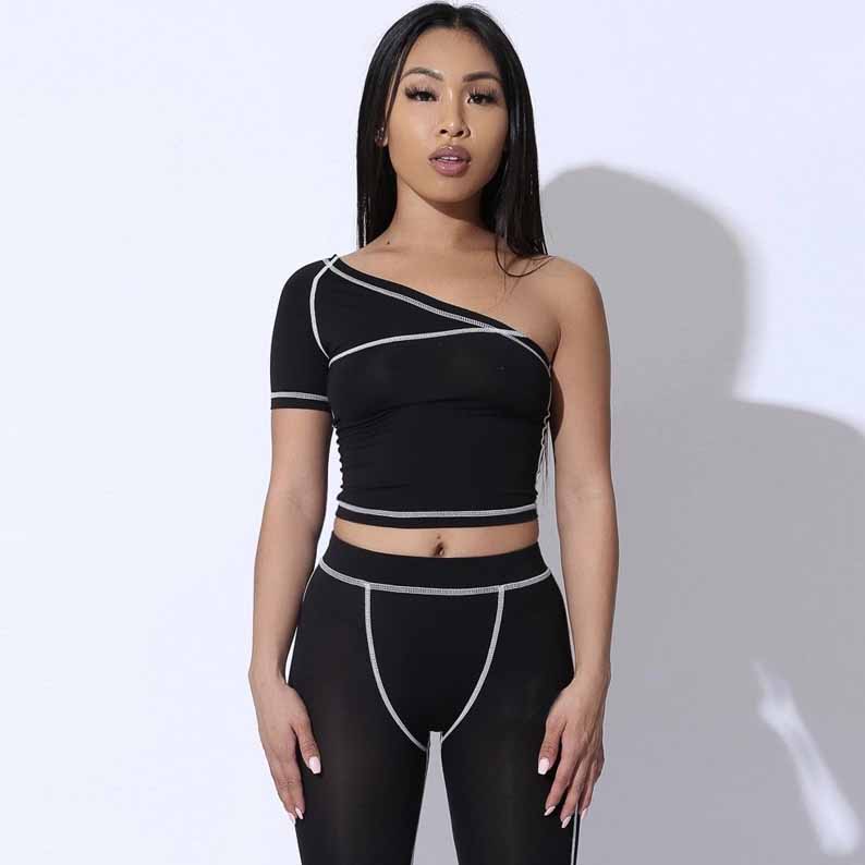 Women Fashion Suit Yoga Sports Suits Women One Shoulder Sportwear Two-pieces Slim Tops+pants Designer Sets Ourdoorwear Wholesale, Black
Women Fashion Suit Yoga Sports Suits Women One Shoulder Sportwear Two-pieces Slim Tops+pants Designer Sets Ourdoorwear Wholesale, Black