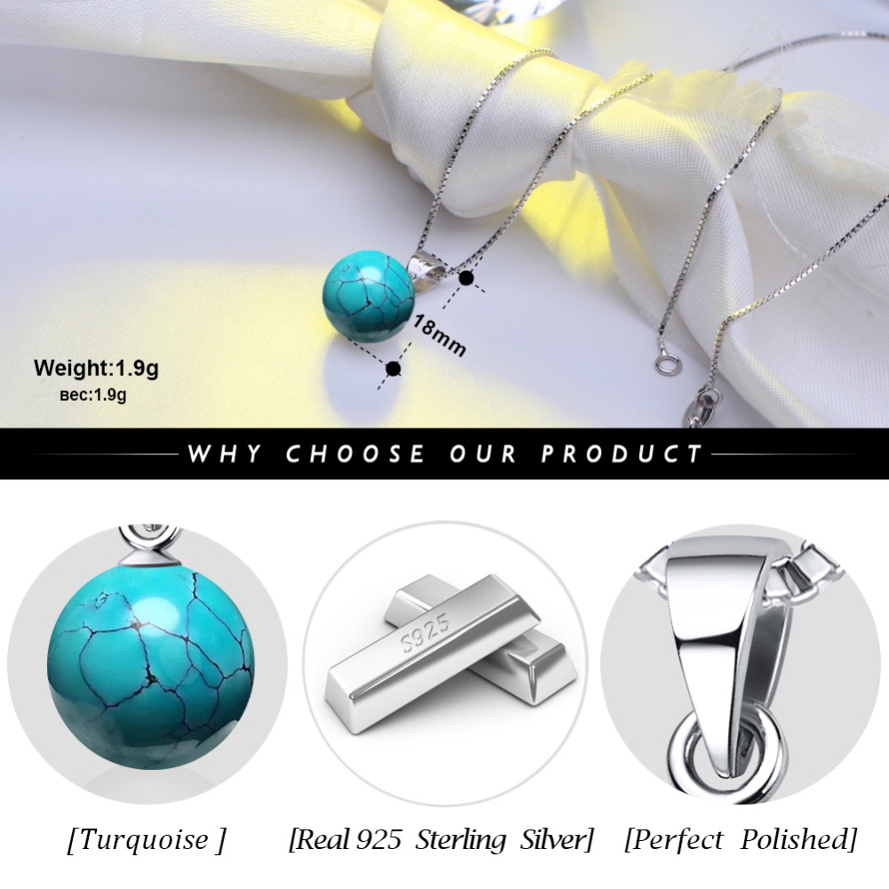 new fashion woman Authentic 925 Sterling Silver Necklaces&Pendants Natural Stone Turquoises Pendant Women Necklace Party Jewelry