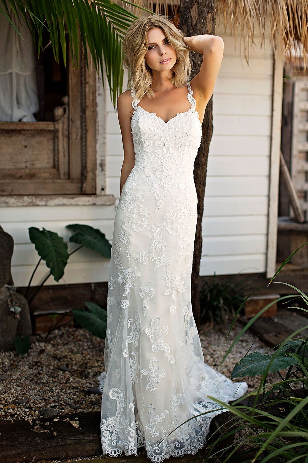2019 Lace Mermaid Wedding Dresses Spaghetti Appliqued Sweep Train Country Wedding Dress Custom Made Plus Size Bohemian Bridal Gowns