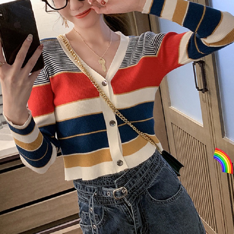 women sweaters rainbow sweater girls Office Lady Cotton Polyester Computer Knitted V-Neck Full Cardigans colourful korea, Black
women sweaters rainbow sweater girls Office Lady Cotton Polyester Computer Knitted V-Neck Full Cardigans colourful korea, Black