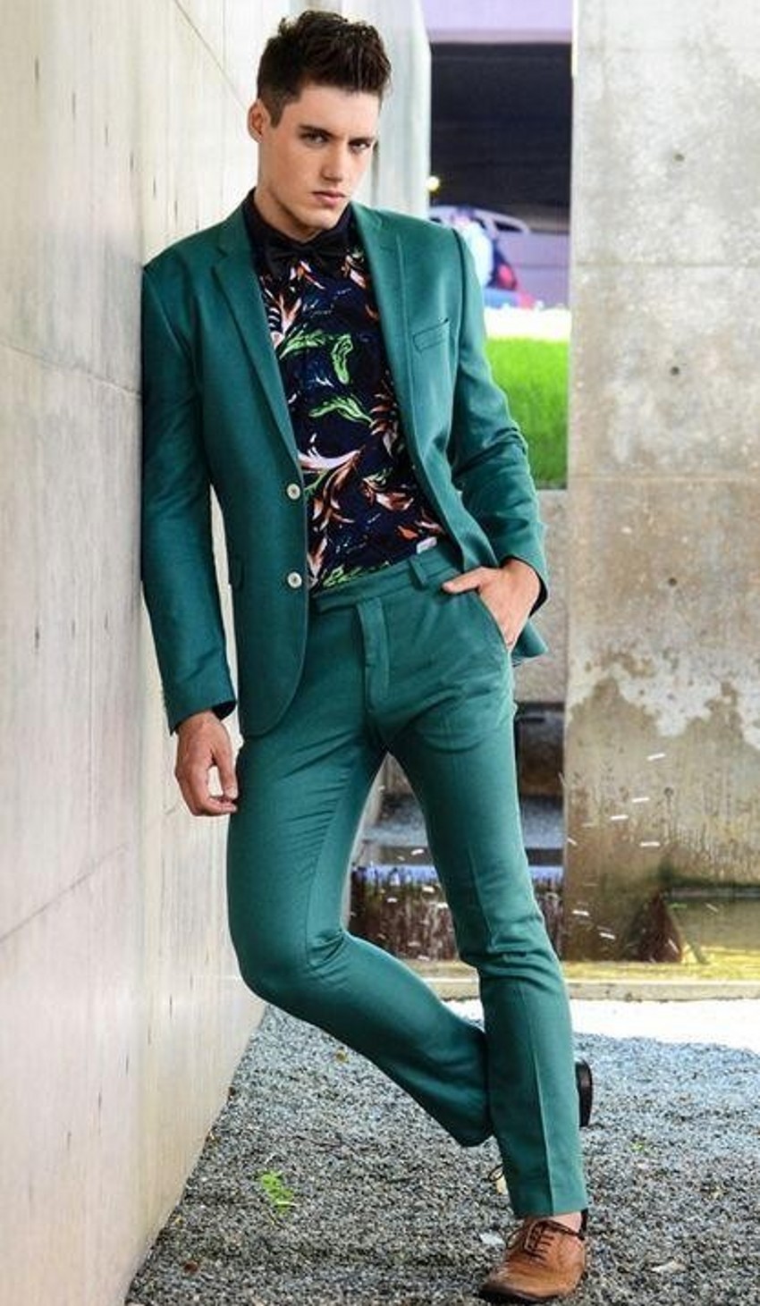 Fashion Green Groom Tuxedos Excellent Notch Lapel Slim Fit Groomsmen Blazer Men Formal Suit Party Prom Suit(Jacket+Pants+Tie) 1294