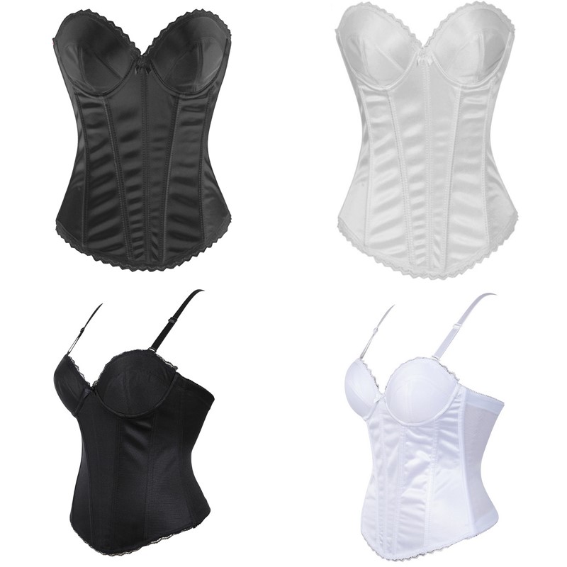 White Bridal Overbust Bustier Silky Satin Solid Wedding Party Corset Top Women's Fashion Body Shaper Underwear Black White, White with straps
White Bridal Overbust Bustier Silky Satin Solid Wedding Party Corset Top Women's Fashion Body Shaper Underwear Black White, White with straps