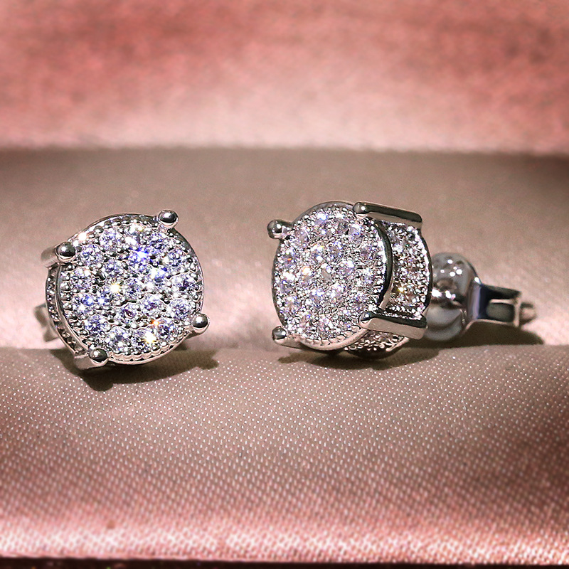 Hip Hop Men Women 925 Sterling Silver Stud Earrings White Zircon Roce Earrings 18k Gold Plated Jewelry Wholesale