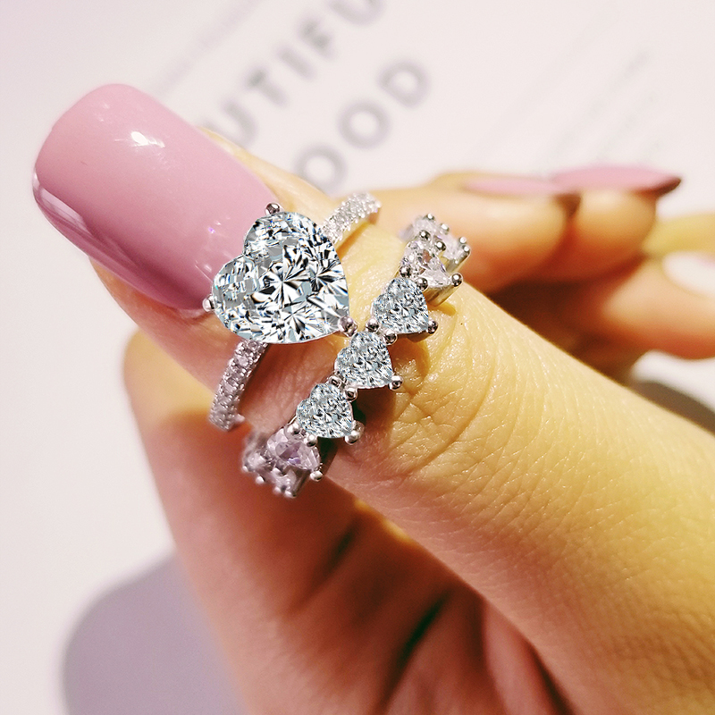 original 925 Sterling Silver heart zircon Wedding Ring Set for Bridal bride Women Finger Gift Africa Fashion personalized
