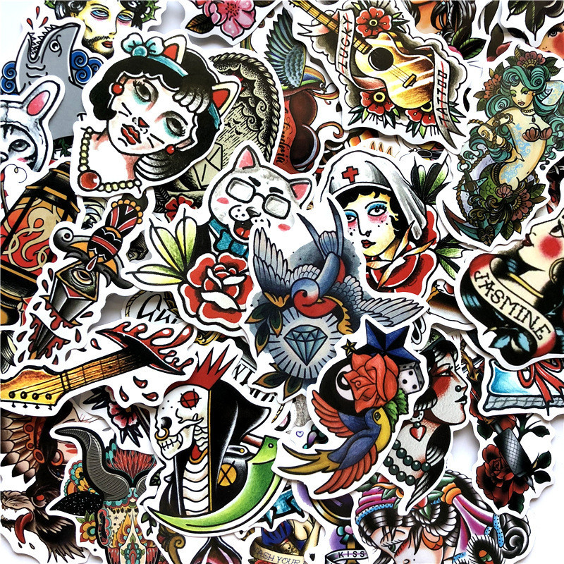 50pcs Vintage Car Stickers No Repeat Comic Cool Sticker Home Skateboard Snowboard Laptop Luggage Motorcycle Guitar Vinyl Waterproof Decals