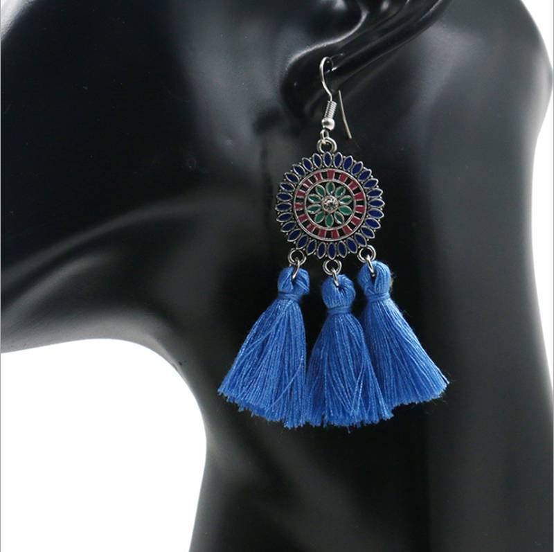 Modest chic tassel long flowing bohemian fringed retro pendant earrings female earrings
