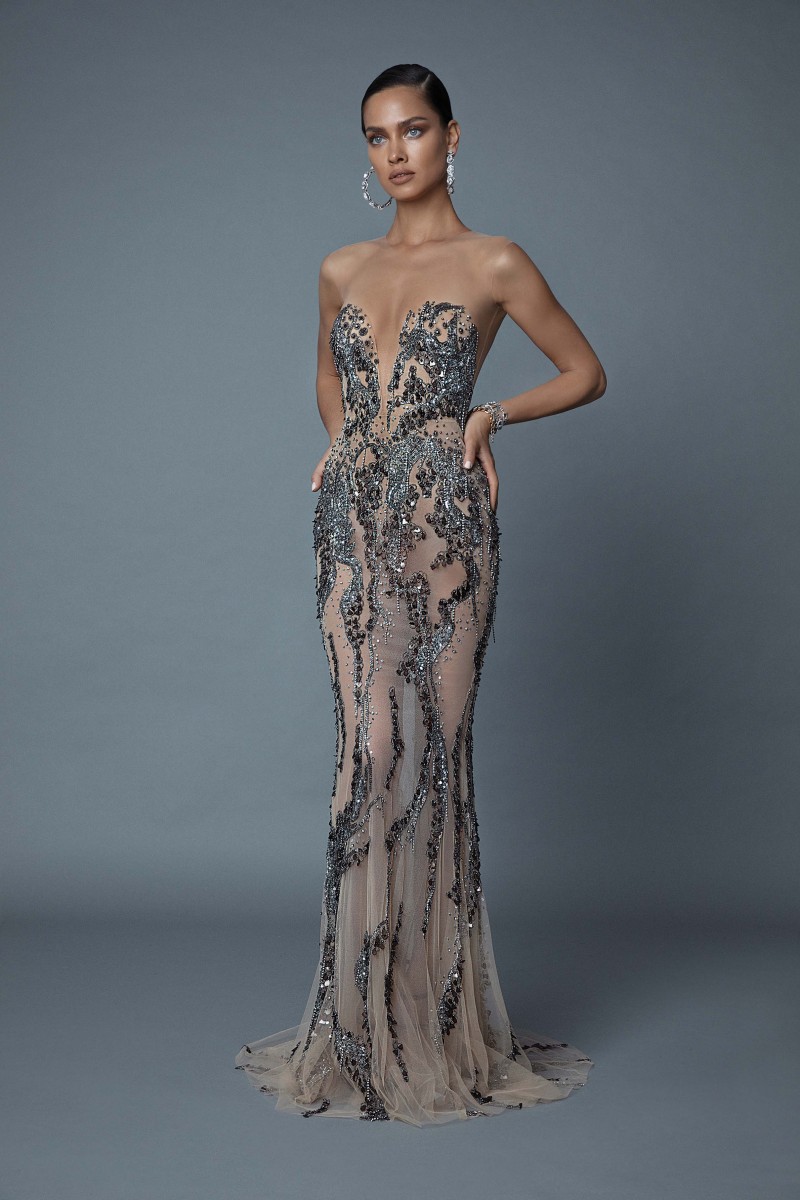 2019 Berta Mermaid Evening Dresses Sexy See Through Long Formal Prom Gowns Luxury Beading Crystal Dress Party Vestidos De Fiesta