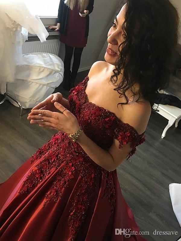 Elegant Burgundy Prom Dresses A Line Off Shoulders With Appliques Beads Long Robe De Soriee Party Evening Gowns Bc1382 B0320