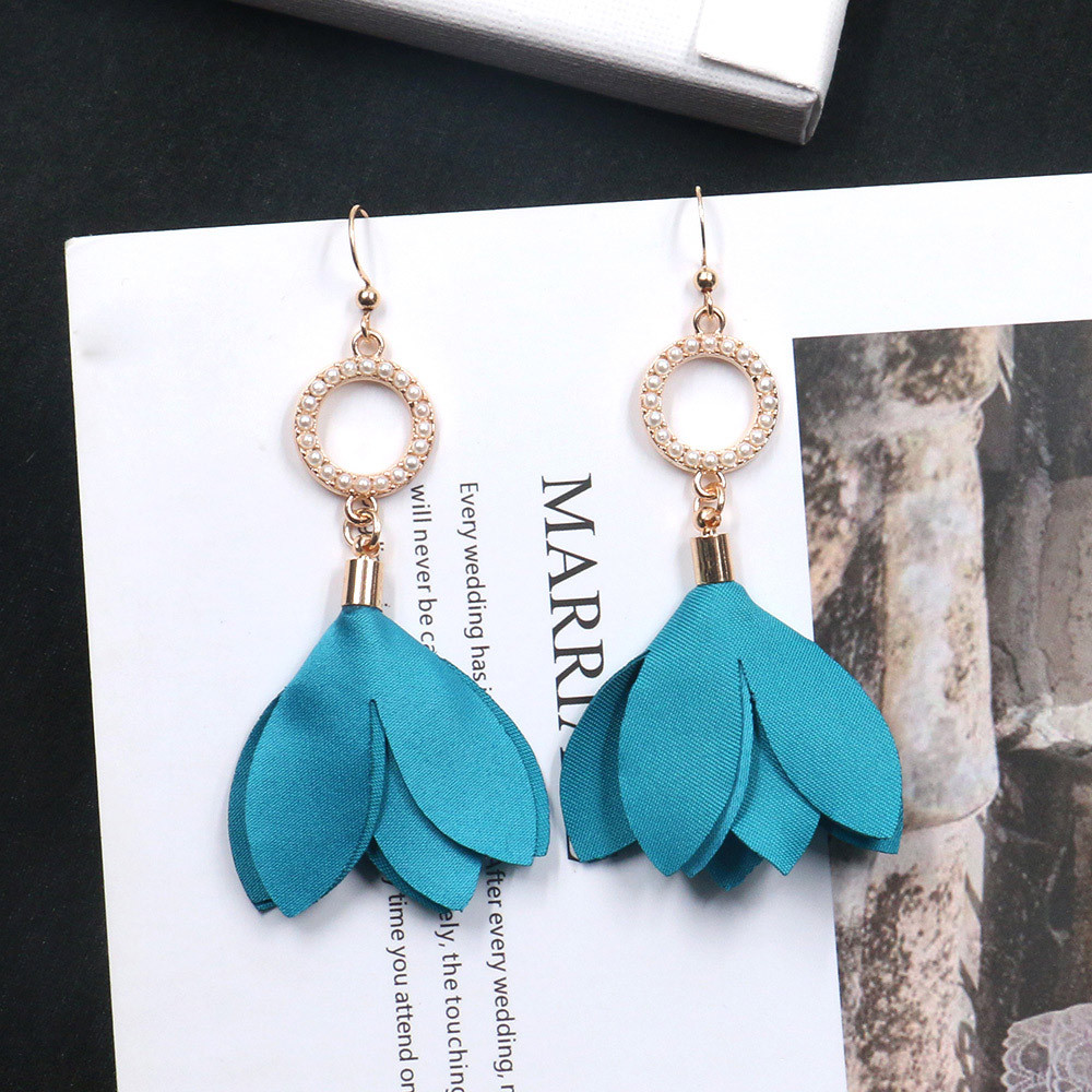 korean earrings for women statement Cute wild flower drop earrings fashion holiday new year earrings fabric jewelry wholesale