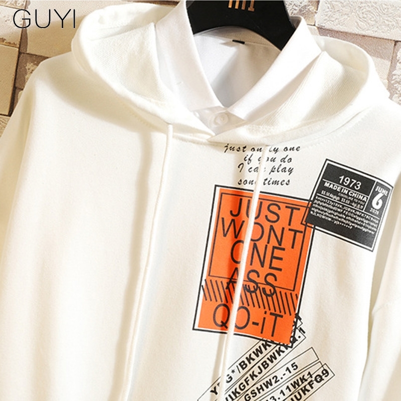 GUYI Letter Printed Hooded Men Pullover Hoodies Sweatshirts Male Harajuku Hip Hop Hipster Streetwear White Hoodie Off Tops 2019 T200116
