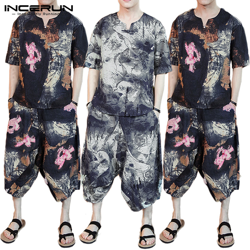Men Chic Print Half Sleeve Fashion T-shirt+Calf-length Pants Casual Set Retro Comfort Baggy Mens Suits Summer Streetwear INCERUN, Navy
Men Chic Print Half Sleeve Fashion T-shirt+Calf-length Pants Casual Set Retro Comfort Baggy Mens Suits Summer Streetwear INCERUN, Navy