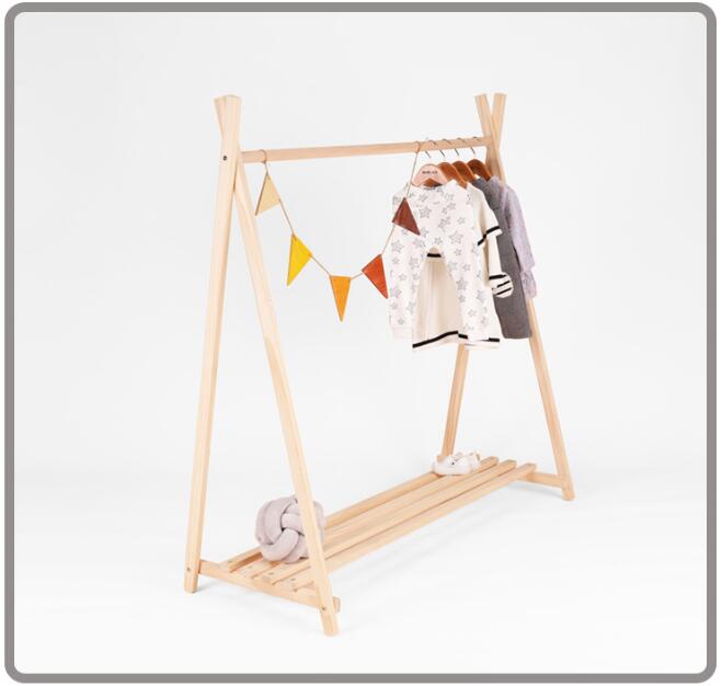 Log hanger Children Furniture Ins Nordic style simple solid wood landing children's clothing store shelf