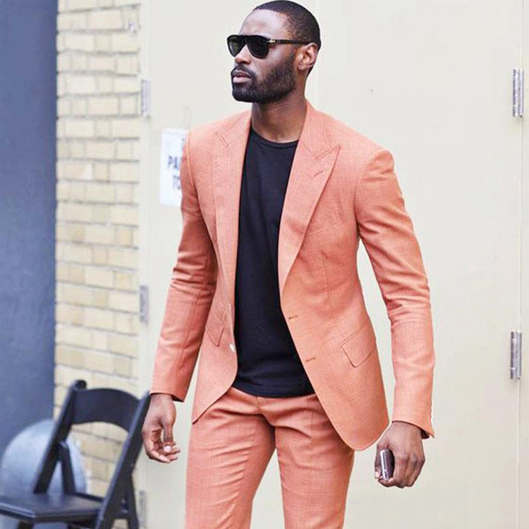 Handsome Mens Custom 2 Pieces Suits For Wedding Groom Wear Two Button Peaked Lapel Slim Fit Casual Tuxedo Best Man Blazer (Jacket+Pants)