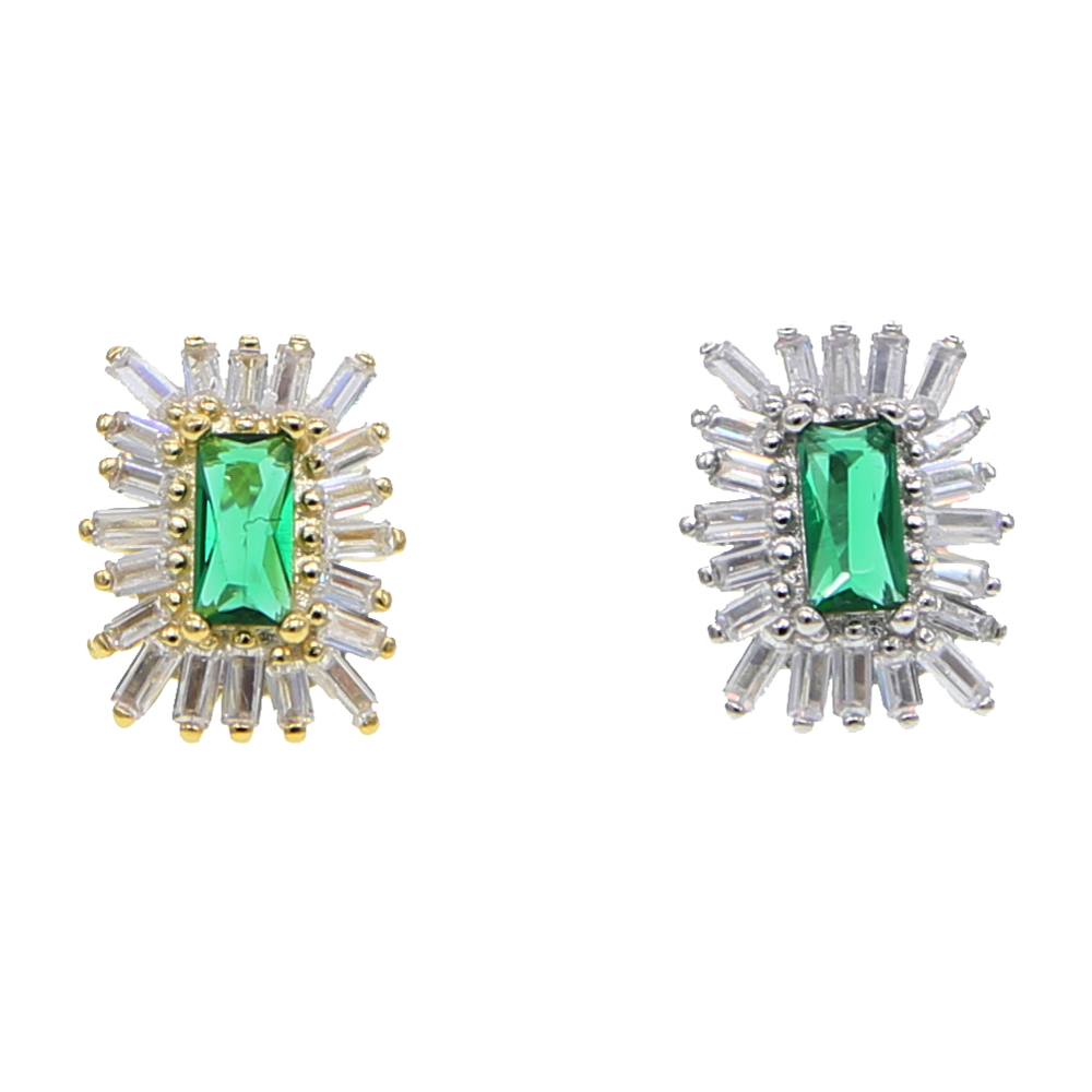 white green firework cz geometric stud earring for lady women gift classic simple cubic zirconia studs