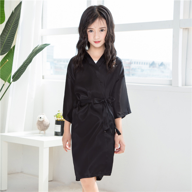 Silk Satin Wedding Bride Flower Girls Robe Solid Bathrobe Short Kimono Robe Night Bath Fashion Dressing Gown Rose