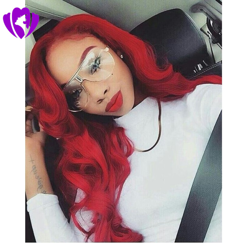 30inch Long Red Body Wave 360 lace frontal Wig Glueless full Lace Front Wigs preplucked natural hairline synthetic Wigs For Women