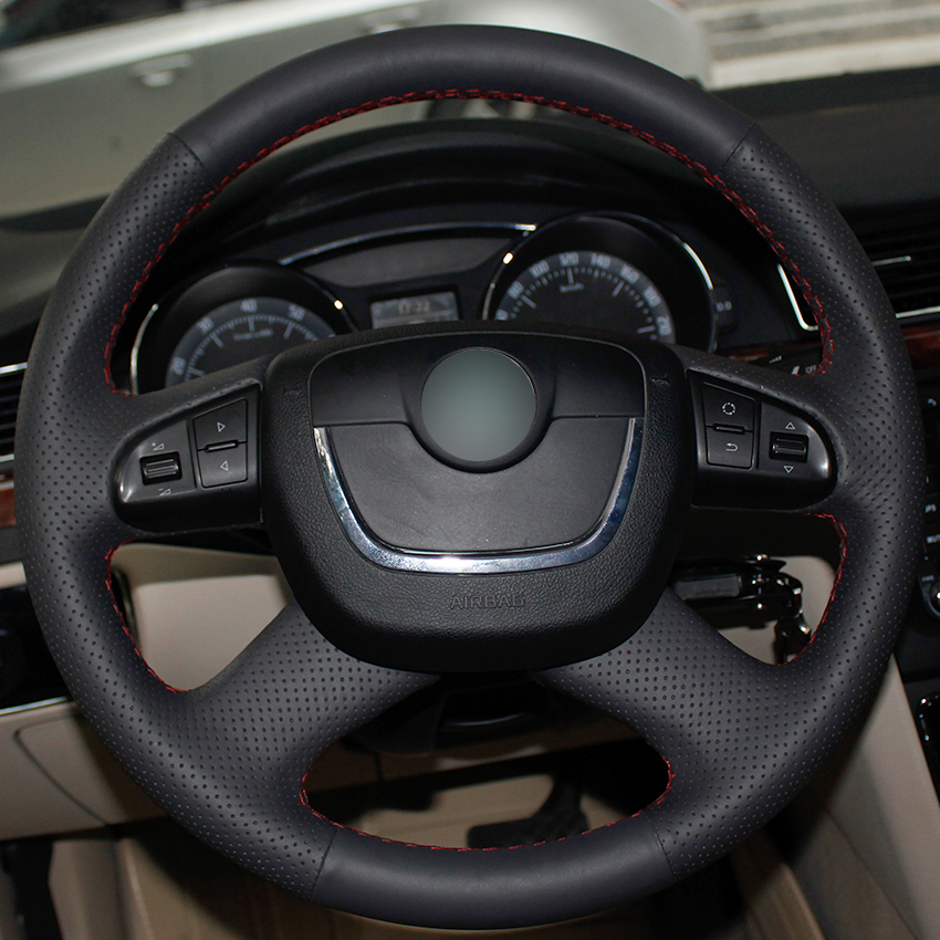 Black Natural Leather Car Steering Wheel Cover for Skoda Octavia Octavia a5 a 5 Superb 2012 2013