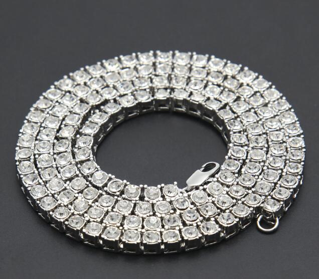 Hip Hop Gold Chain 1 Row Round Cut Tennis Necklace Chain 18inch --24inch Mens Punk Iced Out Rhinestone chain Necklace GB1488