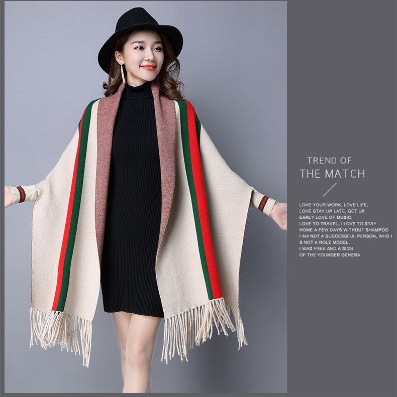 Danjeaner Winter Cashmere Tassel Wraps Classic England Style Striped Knitted Sweaters Women Batwing Sleeve Streetwear Cardigans LY191217