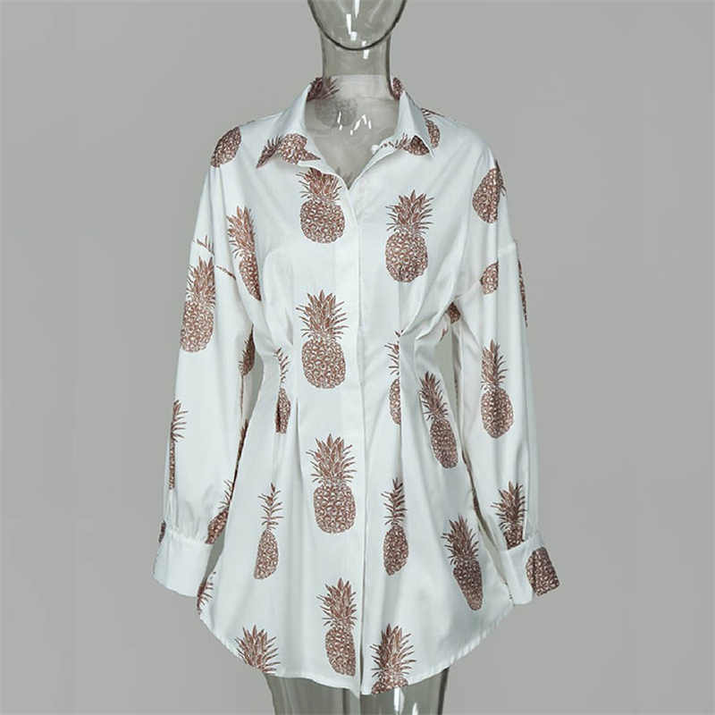 Autumn Dress Women 2019 Long Sleeve Pineapple Shirt Dress Woman Letter Print Mini Ladies Dresses Women's Sundress Tunic Beach