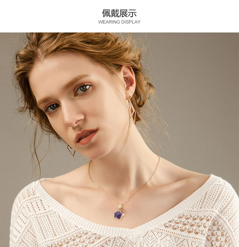 Stone alloy geometric stars pendant gem healing crystal necklace ladies stainless steel fashion gifts