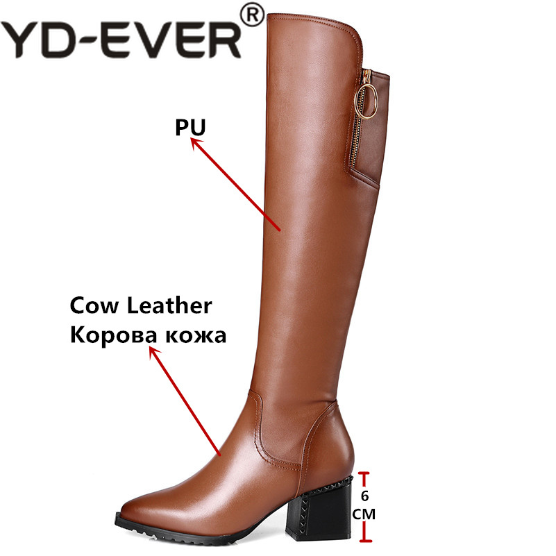 YD-EVER Fashion Women Over The Knee High Boots High Heels Genuine Leather Pointed Toe Party Shoes Woman Female Tight Boots
