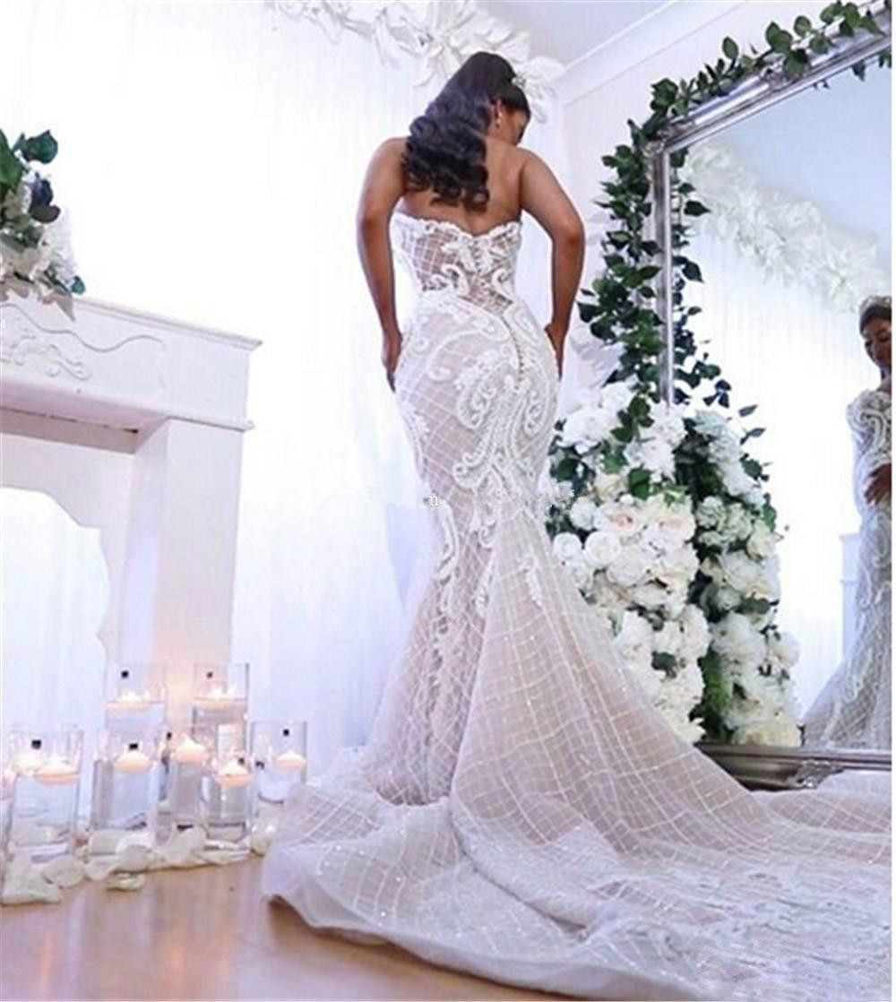 Luxury Lace Mermaid Wedding Dresses with Detachable Train Sweetheart Bridal Gowns Plus Size Long Wedding Dress robes de mariée