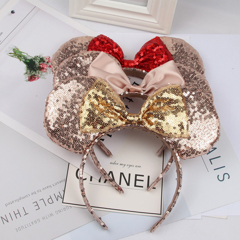 Christmas hair accessories headband high quality sequin bow head band M mouse ear headbands hairpin ship 6pcs