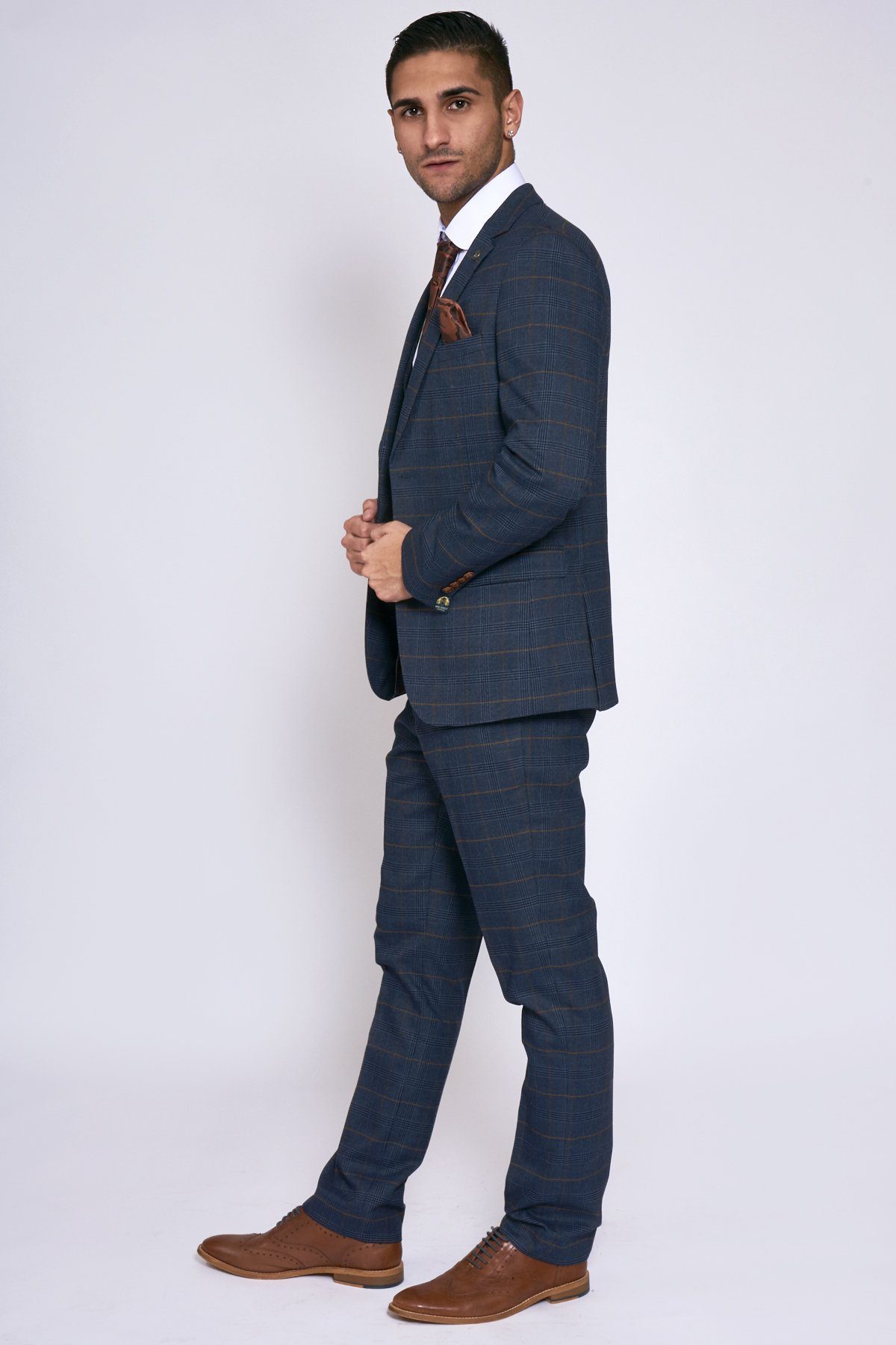 Navy Tweed Plaid Mens Wedding Tuxedos Groom Notch Lapel Tailor Fit Custom Made Pants Suits Formal Men Wear Clothing Jackets