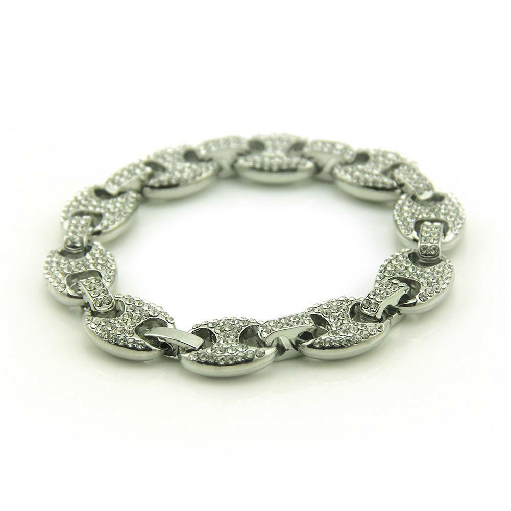 Wholesale-Fashion Gold Fully Iced Out Hip Hop crystal Bracelet Mens Cuban Bracelet Men s Simulated Bling Rhinestones Bangles