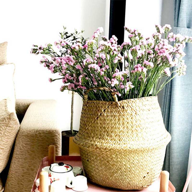 Woven Seagrass Basket Tote Belly Basket for Storage Laundry Picnic Plant Pot Cover Beach Bag