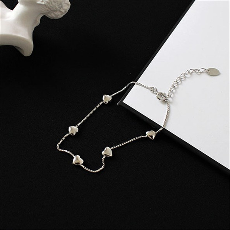 925 Sterling Silver Box Chain Bracelet 16CM Links Chain Heart Charms Bracelet &Bangles For Women Wedding Pulseira Feminina