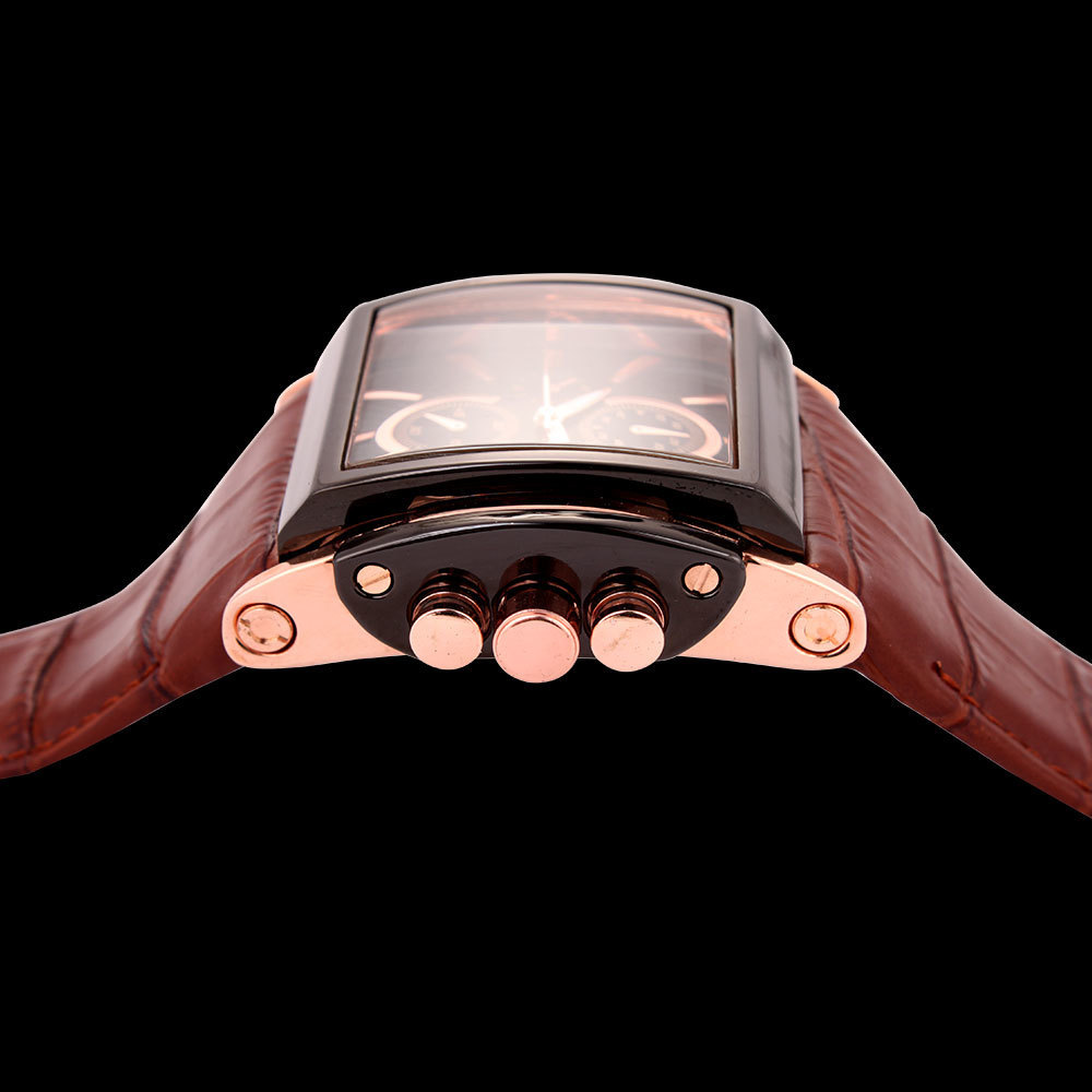 Boamigo Men Quartz Watches Large Dial Fashion Casual Sports Watches Rose Gold Sub Dials Clock Brown Leather Male Wrist Watches Y19070603