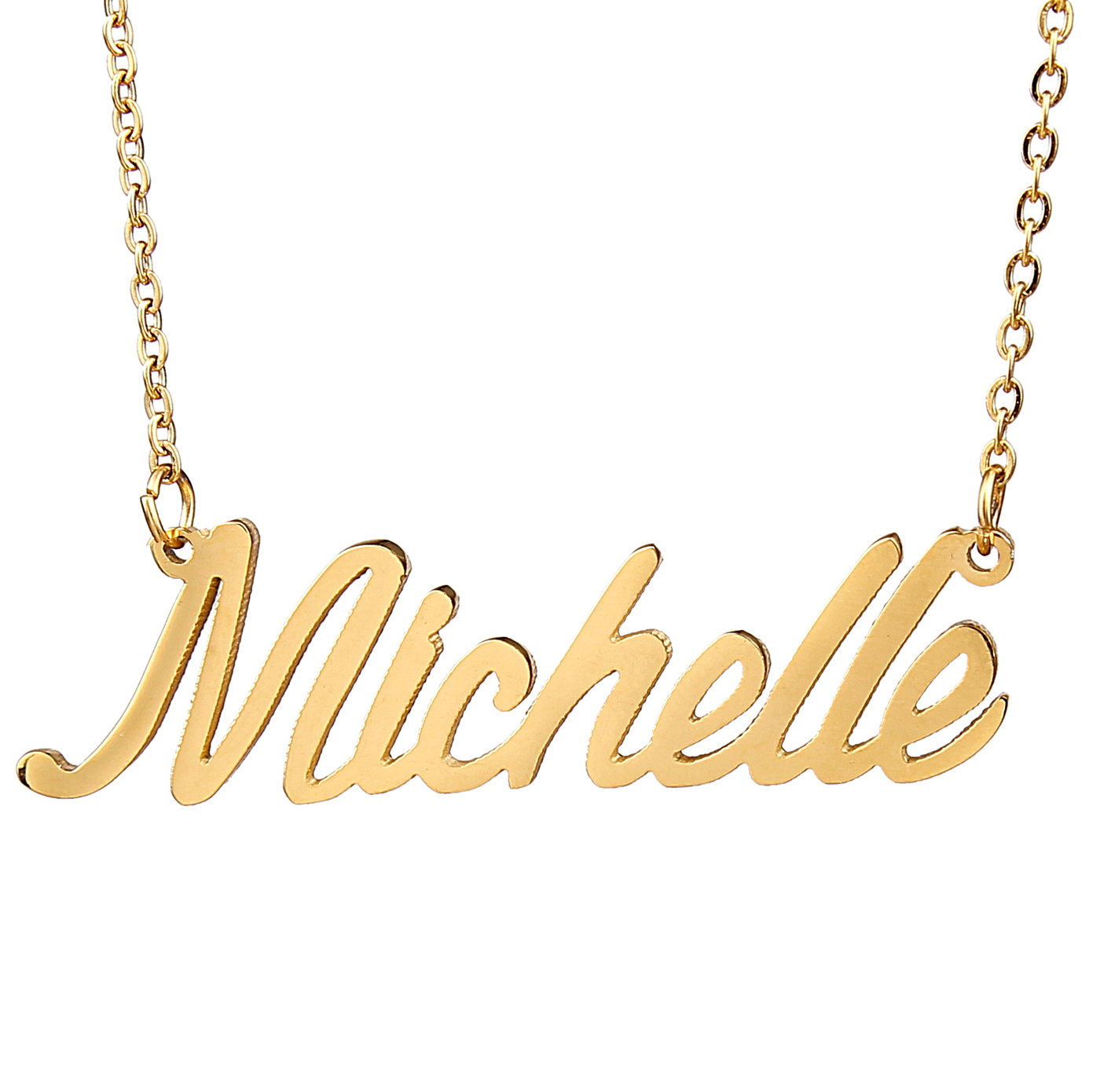 Dainty Michelle Nameplate Stainless Steel Name Necklace and Bracelet Jewelry Set for Women Gold Choker Chain Pendant Nameplate Gift
