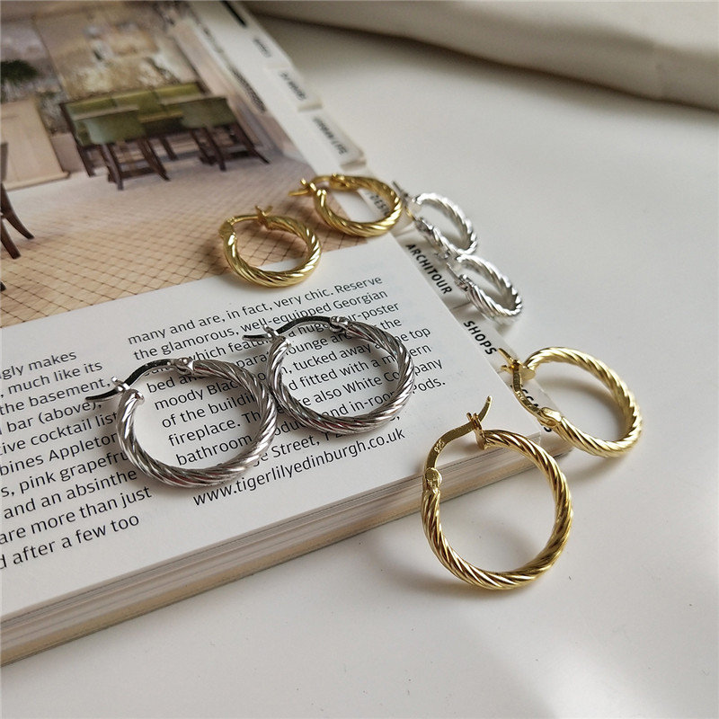 925 Sterling Silver Twist Circle Earrings For Women New Fashion 15MM 20MM Geometric Hoop Earring Fine Jewelry