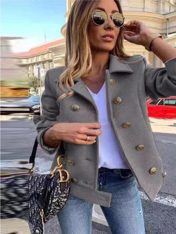 Women Plus Size Double Breasted Long Sleeve Turn Down Collar Top Jacket Elegant Chic Spring Fall Coat women wool coat