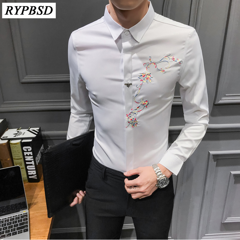 2020 Spring Flower Shirt Men Korean Fashion Slim Fit High Quality Long Sleeve Social Busines Casual Embroidery Shirt Men, Black 
2020 Spring Flower Shirt Men Korean Fashion Slim Fit High Quality Long Sleeve Social Busines Casual Embroidery Shirt Men, Black
