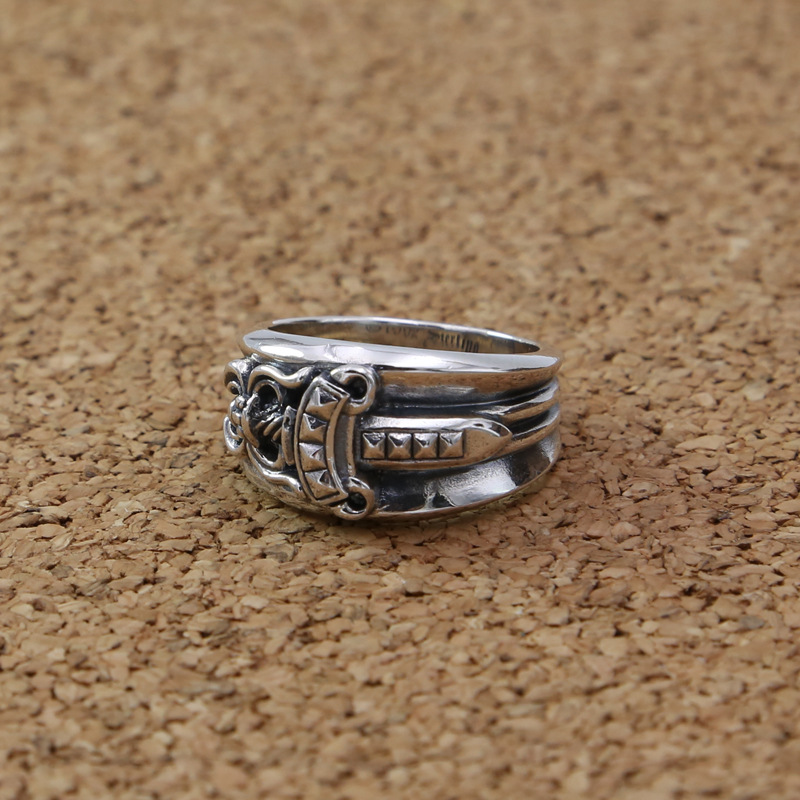 Personalized 925 sterling silver Punk Rock Vintage antique silver Jewelry hand-made designer dagger sword ring for gift