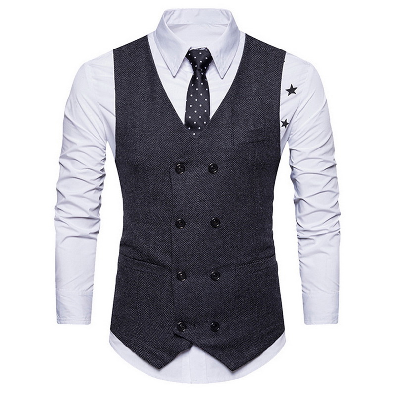 MoneRffi Men Business Suits Vest Solid Slim Fit Vests&Waistcoats Double Breasted Waistcoat Sleeveless Male Formal Jacket Coats