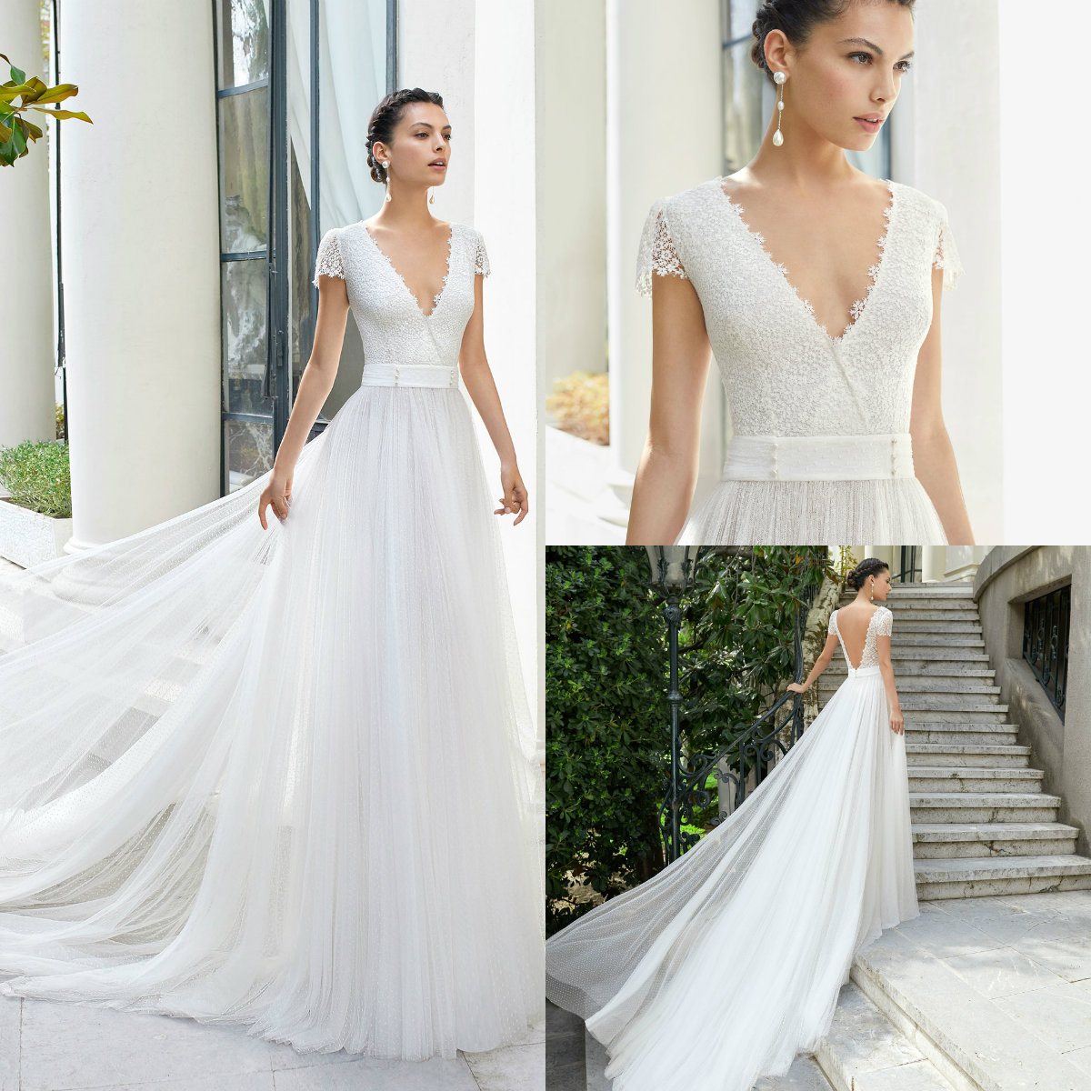 2019 Gali Karten Beach Wedding Dresses A Line Lace Appliqued V Neck Short Sleeve Tulle Bohemian Wedding Dress Boho Backless Bridal Gowns