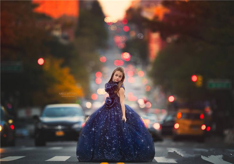 luxury royal blue girls pageant dresses princess ball gown crew neck with big sequins ruffles kids formal flower girls dresses
