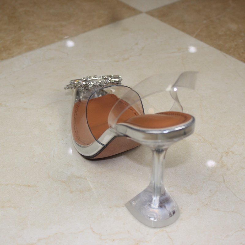 Hot Sale-Summer Woman Pointed Toe Jelly Shoes Rhinestone Lady Wedding Party High Heel Sandals