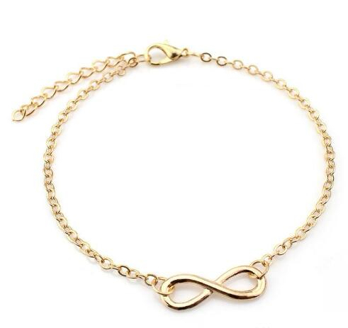 Gold Infinity Charm Anklets Bracelets With Classic 8 Foot Chain Barefoot Sandals Jewelry For Women Beach Pool Party Ankle Bracelet GB1692