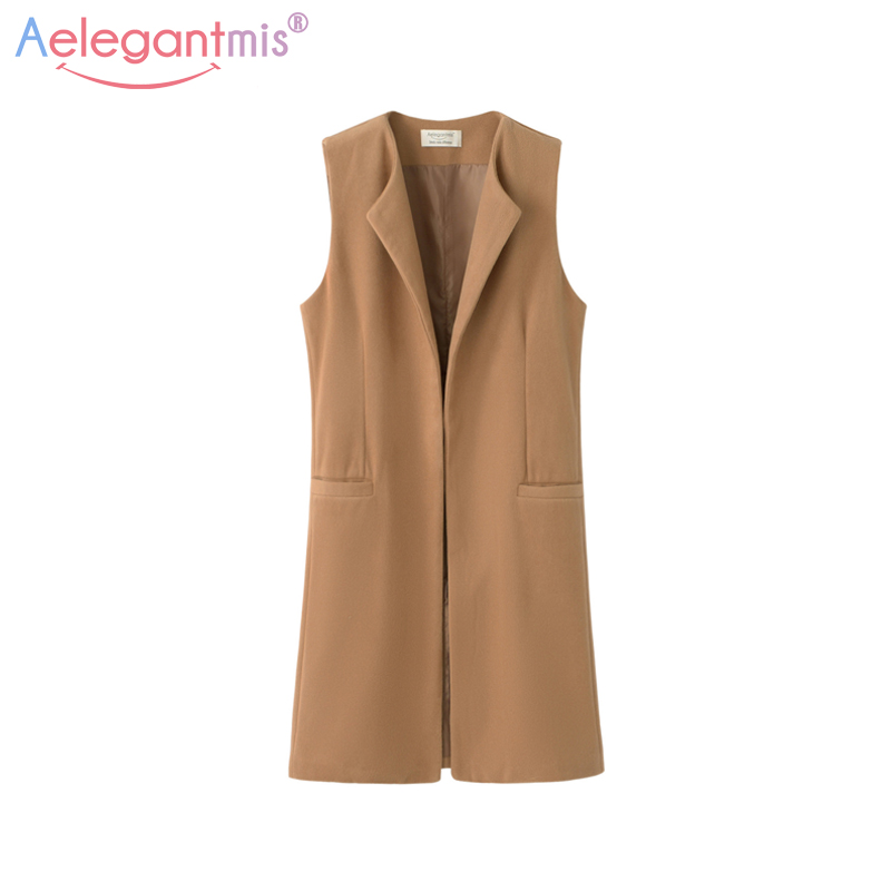 Wholesale-Women Autumn Spring Wool Blend Vest Waistcoat Lady Office Wear Long Waistcoat Women Coat Casual Sleeveless Vest Jacket Plus Size