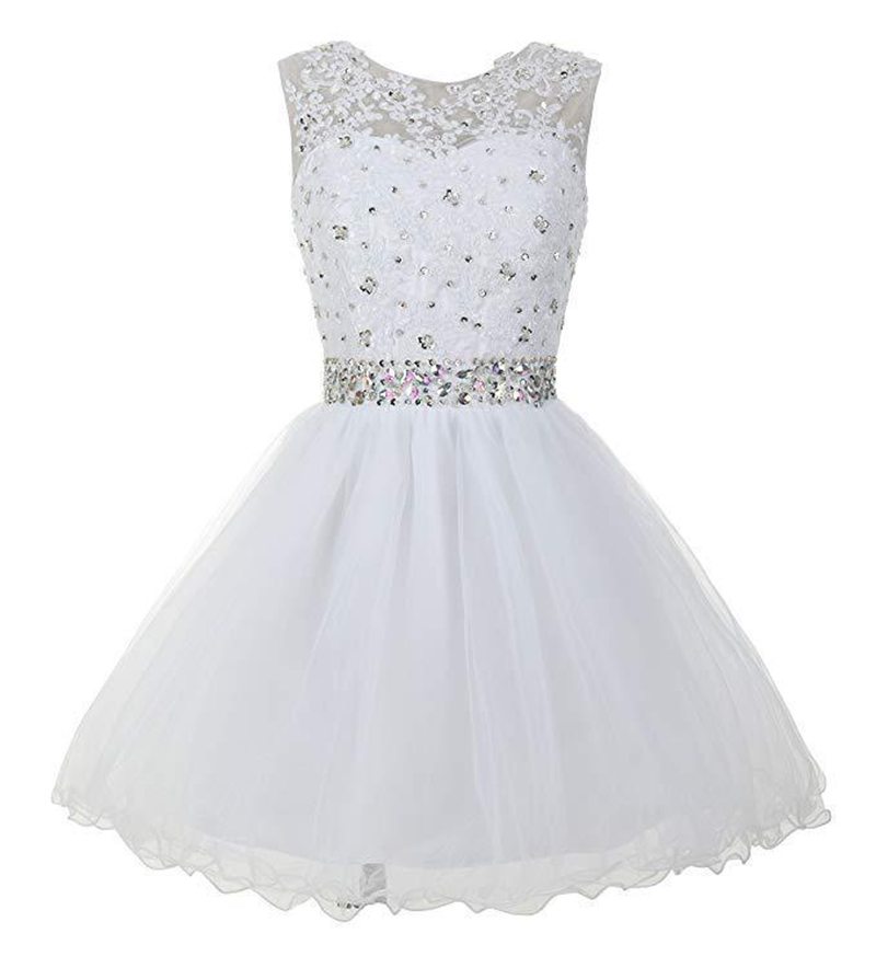 2019 Elegant Scoop Short Homecoming Dress Beaded Appliques Prom Graduation Gown Mini Cocktail Party Gown QC1413