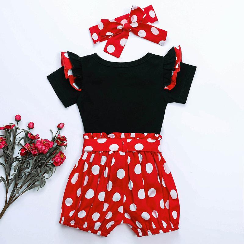 Newborn Baby Girl Clothes Summer Sets Infant Baby Girls Ruffles Romper Tops Polka Dot Shorts Headbnadsbaby Girl Clothes Outfits