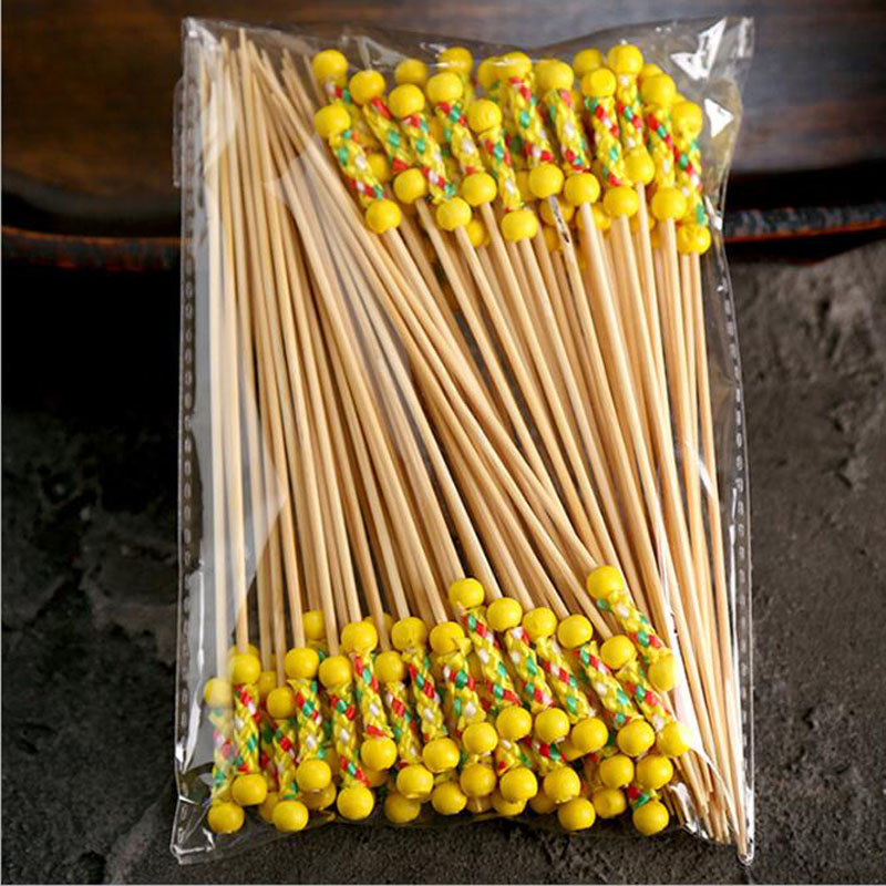 Beads Bamboo Cocktail Picks Food Sticks Disposable Toothpicks Party Buffet Fruit Sticks Wholesale Fast Shipping QW9698