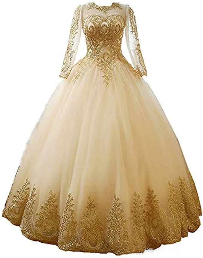 2020 Real Image Gold Lace Applique Ball Gown Quinceanera Dresses Prom Party Crystals Beaded Girl Pageant Sweet 16 Gowns QC1498