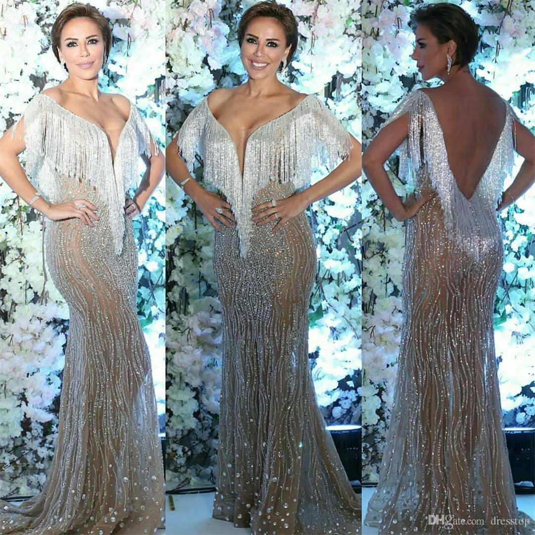 Luxury Illusion Mermaid Mother of the Bride Dresses V Neck Tassels Crystals Bling Bling Evening Gowns Plus Size Sequined Wedding Guest Dress