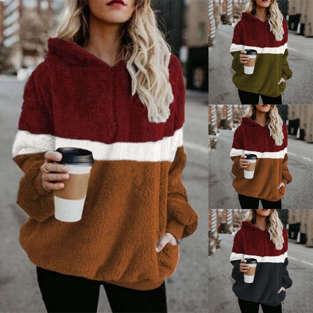 Plushed Hoodies Women Fashion Hooded Sweatshirt 2019 New Krop Oversize Hoodie S…